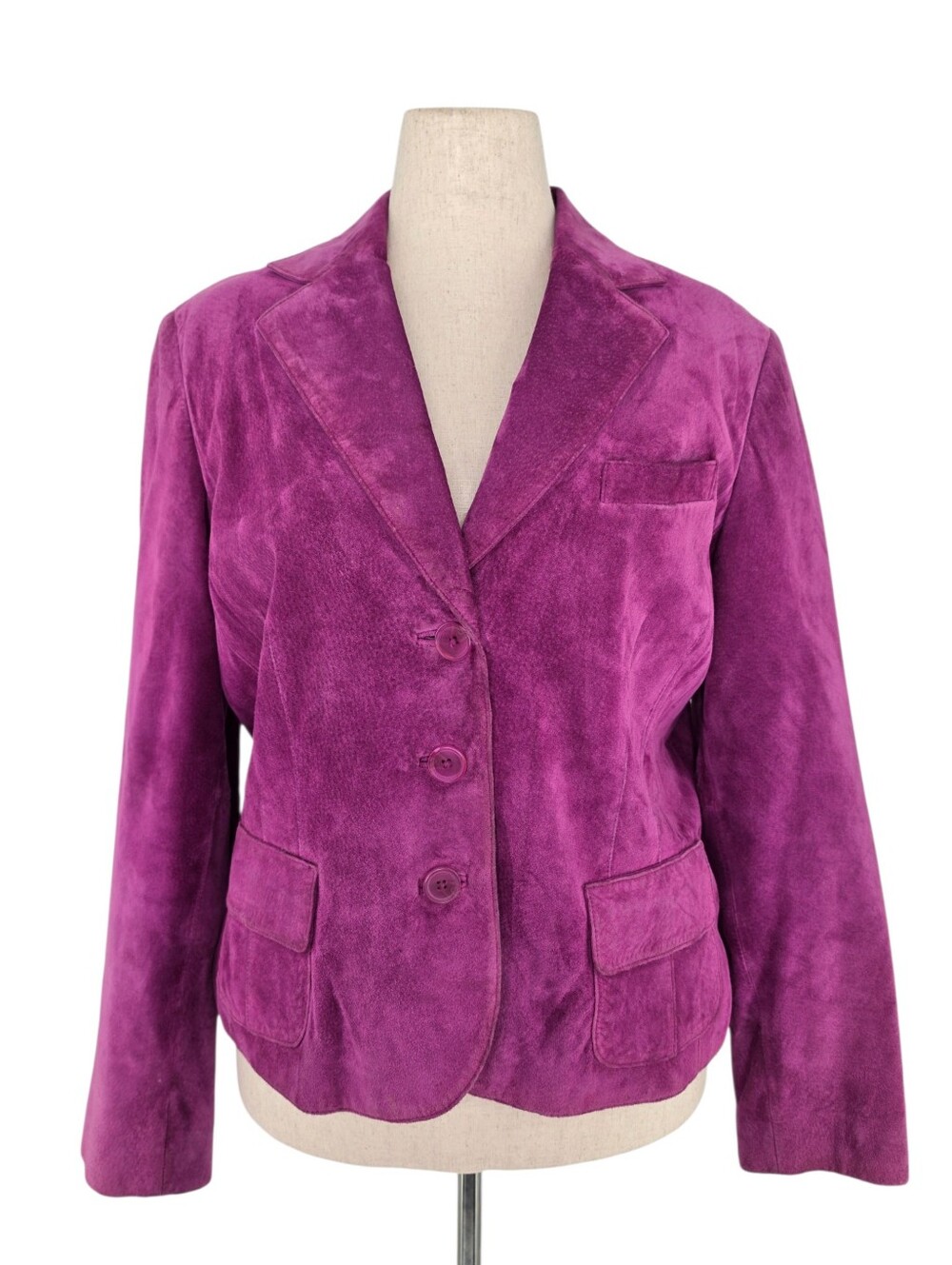 Valerie Stevens XL Magenta Suede Leather Blazer Jacket Y2K Statement